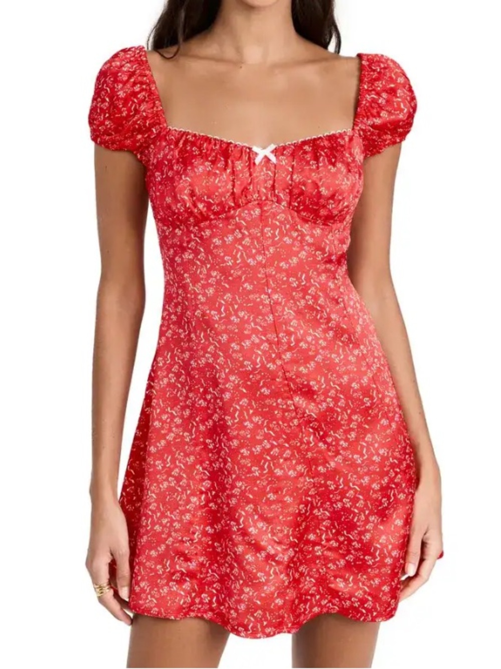 For Love & Lemons Antonia Mini Dress Size Large Red Floral Puff Sleeve